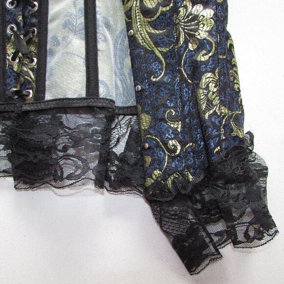 Blue Gold Black Lace Ruffled Corset Set - NEW - Picture 9 of 12